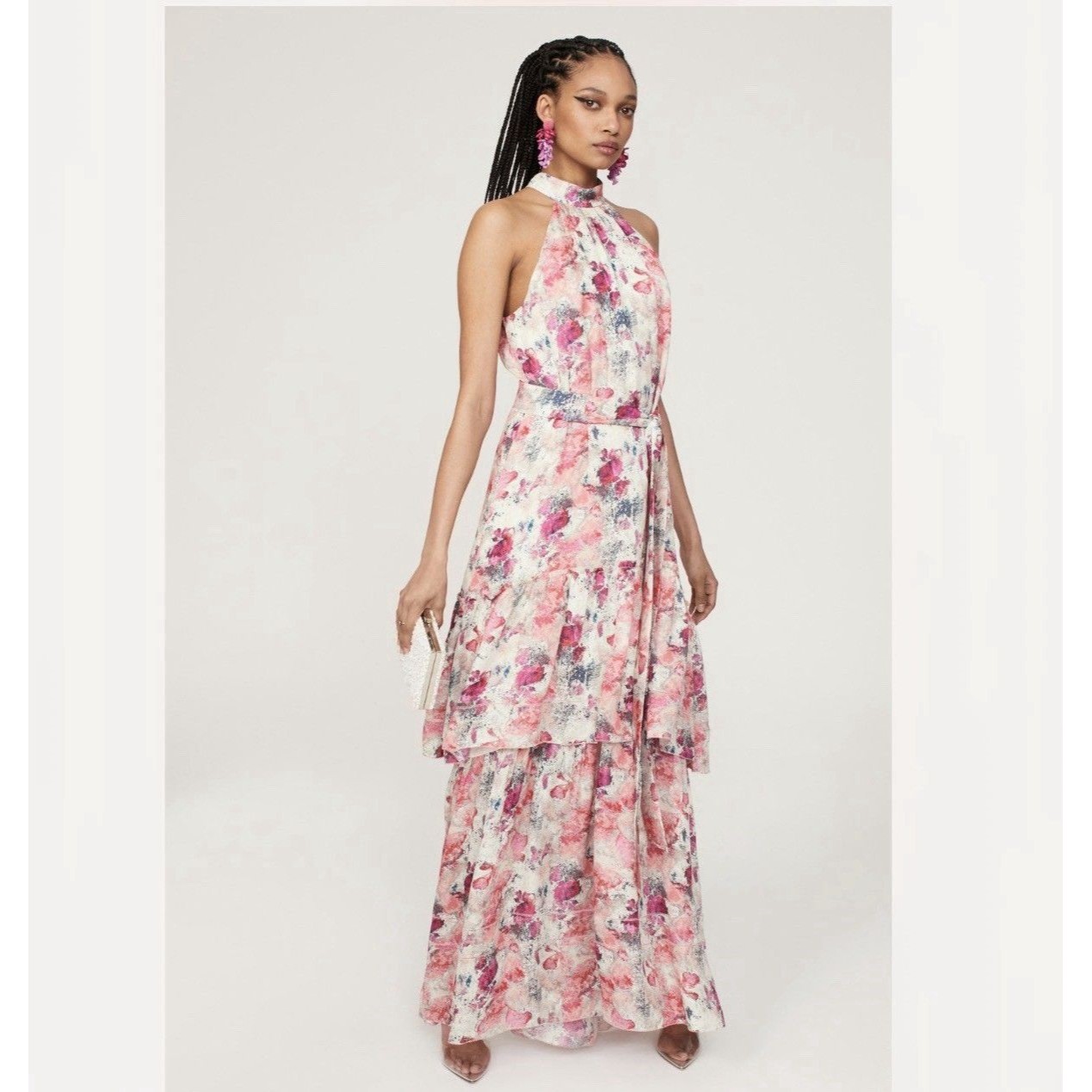 Nwt Marchesa Notte The Rosie Floral Halter Gown Tie Waist Mock Neck Size 6